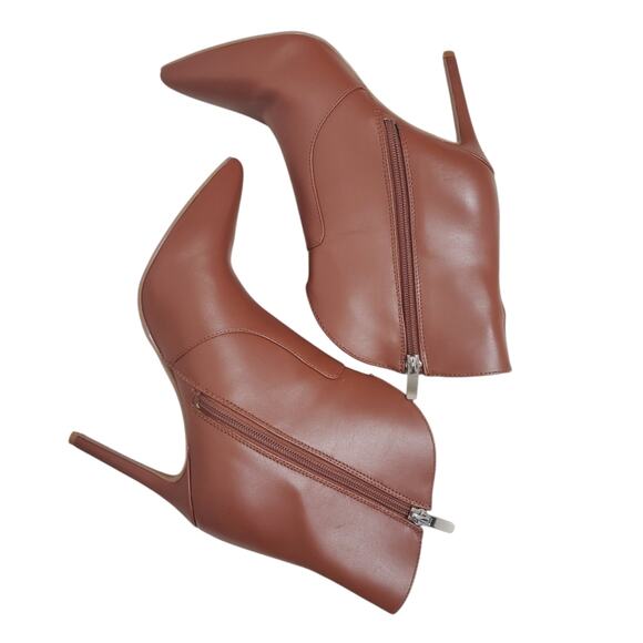 Nine West | NTune Cognac Brown Stiletto Heel Pointed Toe Ankle Booties - Picture 4 of 12